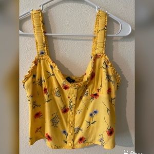 FOREVER21 Yellow flower print cotton crop top